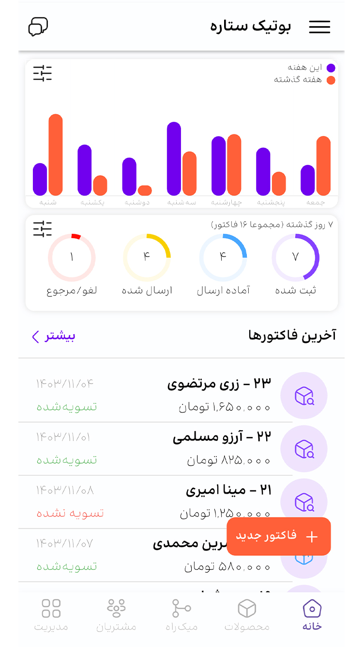 میک، مدیریت فروشگاه، فاکتور، آنلاین شاپ